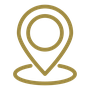 Ein einfaches goldenes Pinsymbol innerhalb eines goldenen Kreises, das eine Standortmarkierung für das Aurora Tierkrematorium auf weißem Hintergrund darstellt. Aurora Tierkrematorium